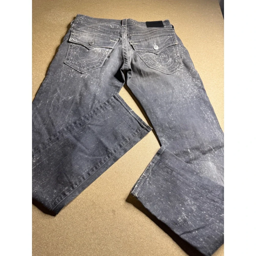 True Religion Geno Relaxed Slim Jeans Mens 29 Grey Acid Wash Flap Pocket Denim